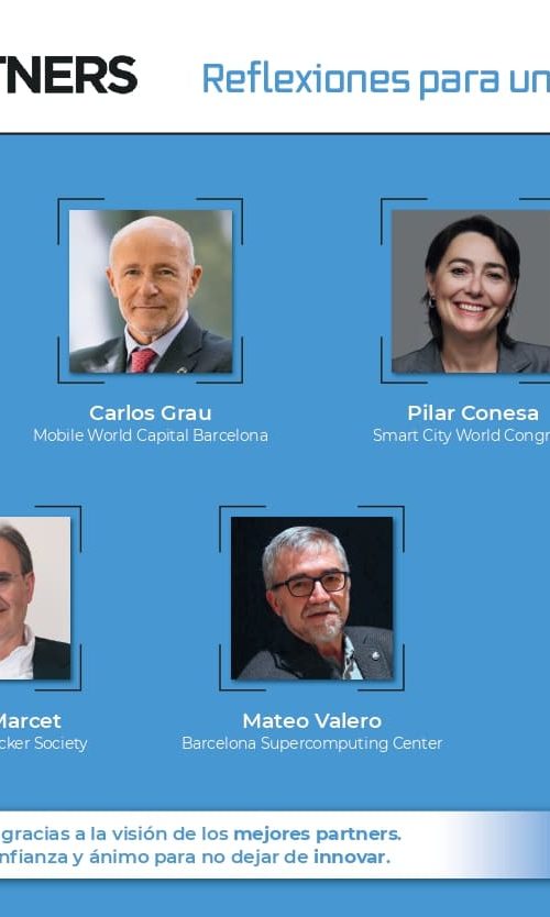 Portada del ciclo de artículos 'Reflexiones para un futuro incierto' con expertos de distintos ámbitos de la ciencia, socioeconomía y empresarial como, Xavier Torra, Pilar Conesa, Xavier Marcet, Carlos Grau y Mateo Valero