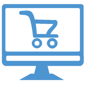 Icono de un carrito de compra dentro de una pantalla de ordenador que simboliza el marketing digital y el ecommerce